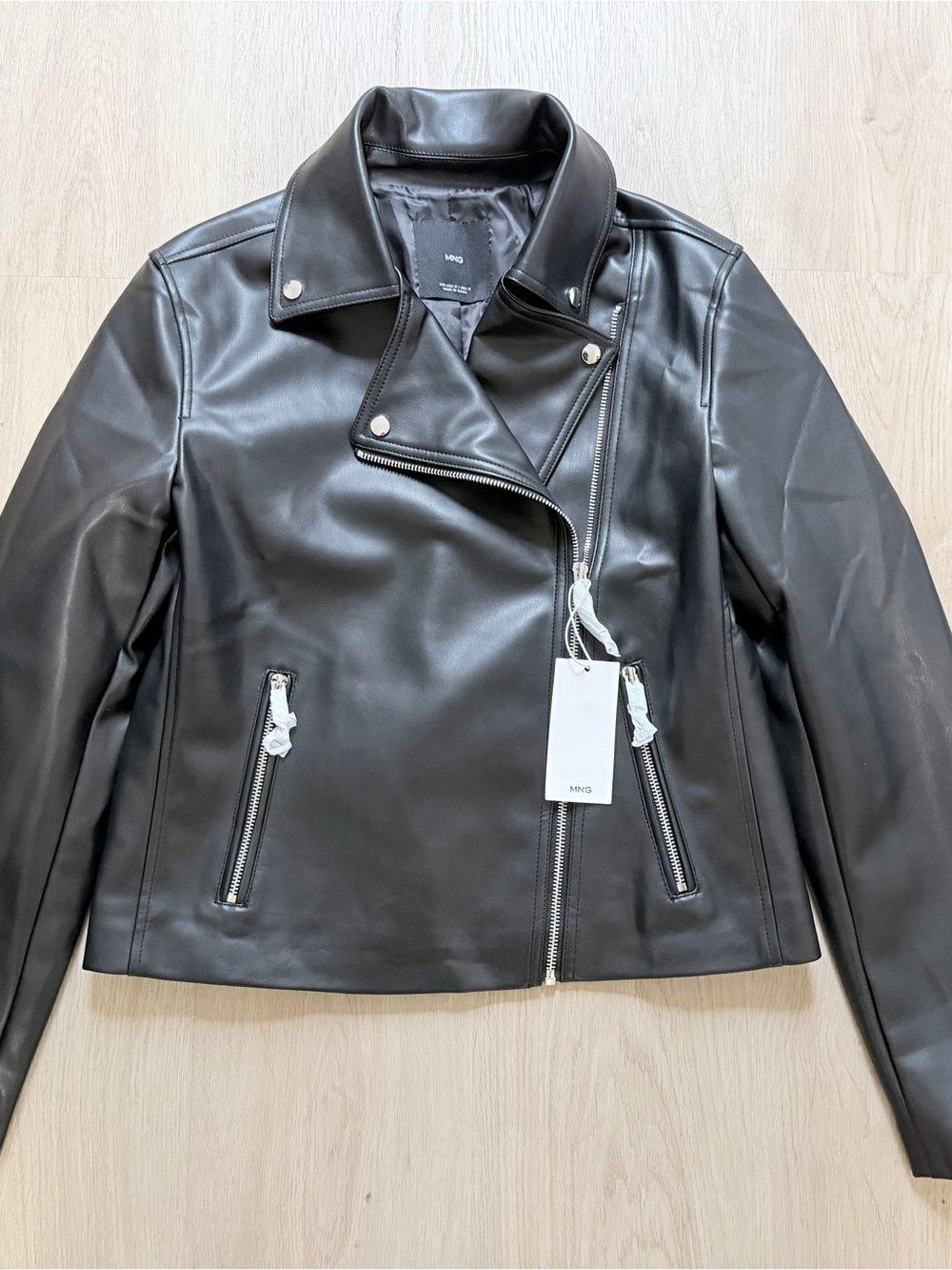 Mango Black Faux Leather Asymmetric Moto Jacket